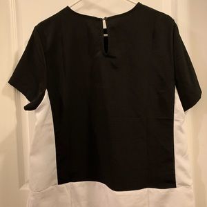 Black and white color block blouse